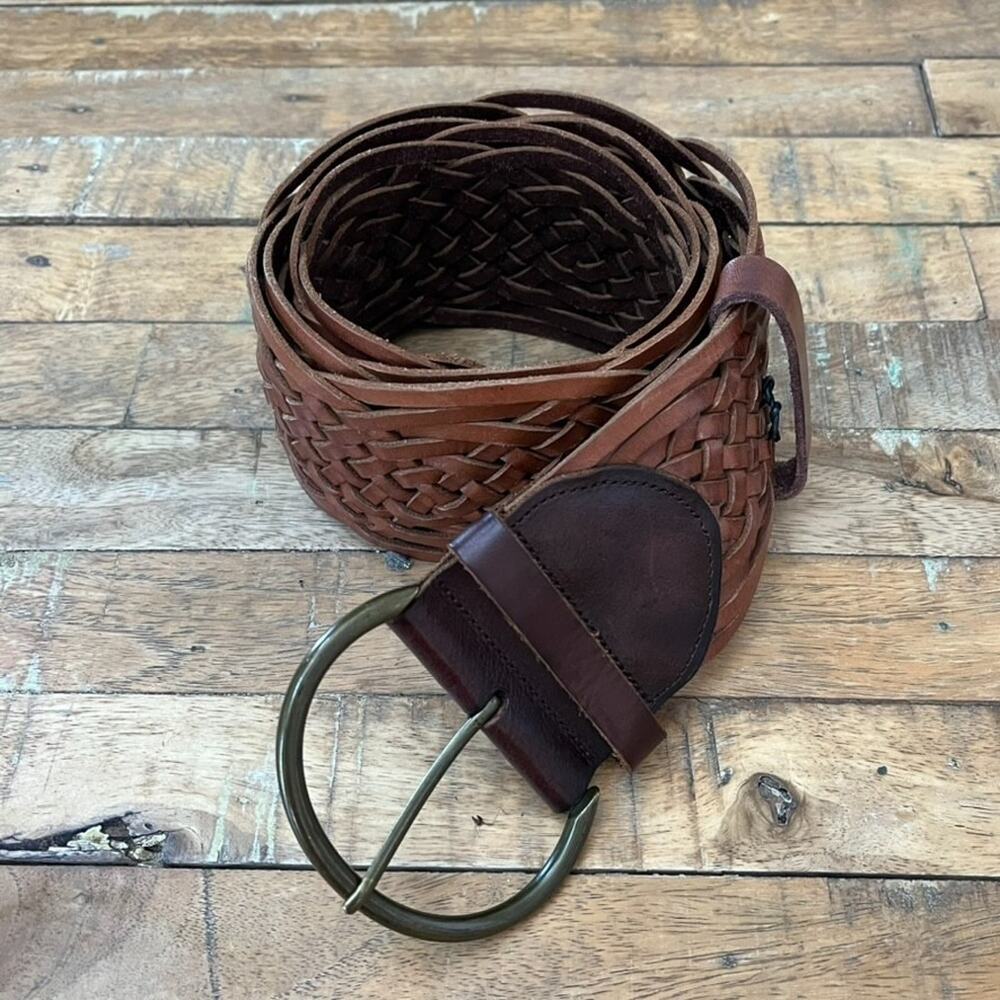 TARNISH Woven Braided Leather Belt Dark Brown Size Large